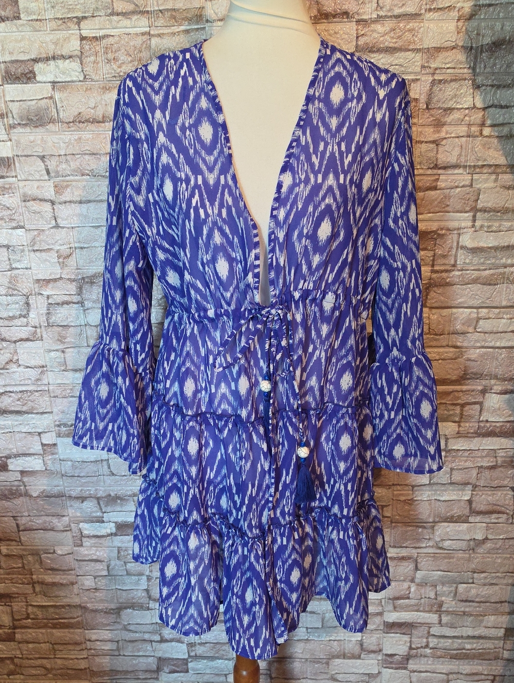 Blue Island Ikat Print Beach Cover Dress